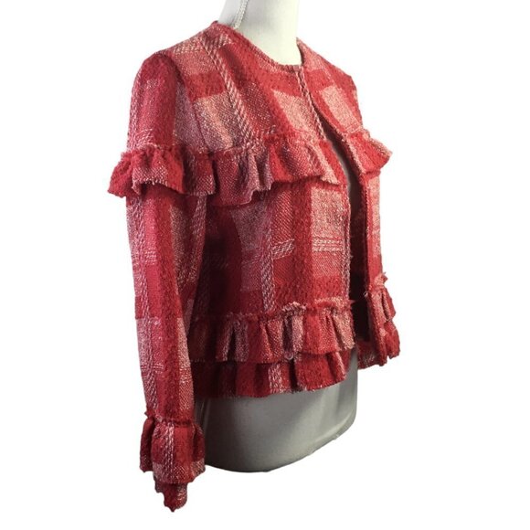 Jack by BB Dakota Open Front Jacket Blazer Career Size S Red 3/4 Sleeve Layered - Picture 3 of 11